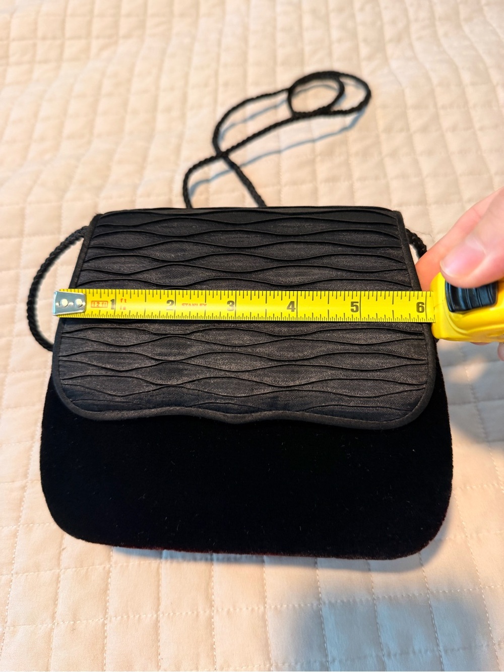 Black Textured Flap Crossbody Bag Velour- Women